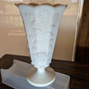 Vintage White Milk Glass Paneled Grape 7" Pedestal Vase by Westmoreland